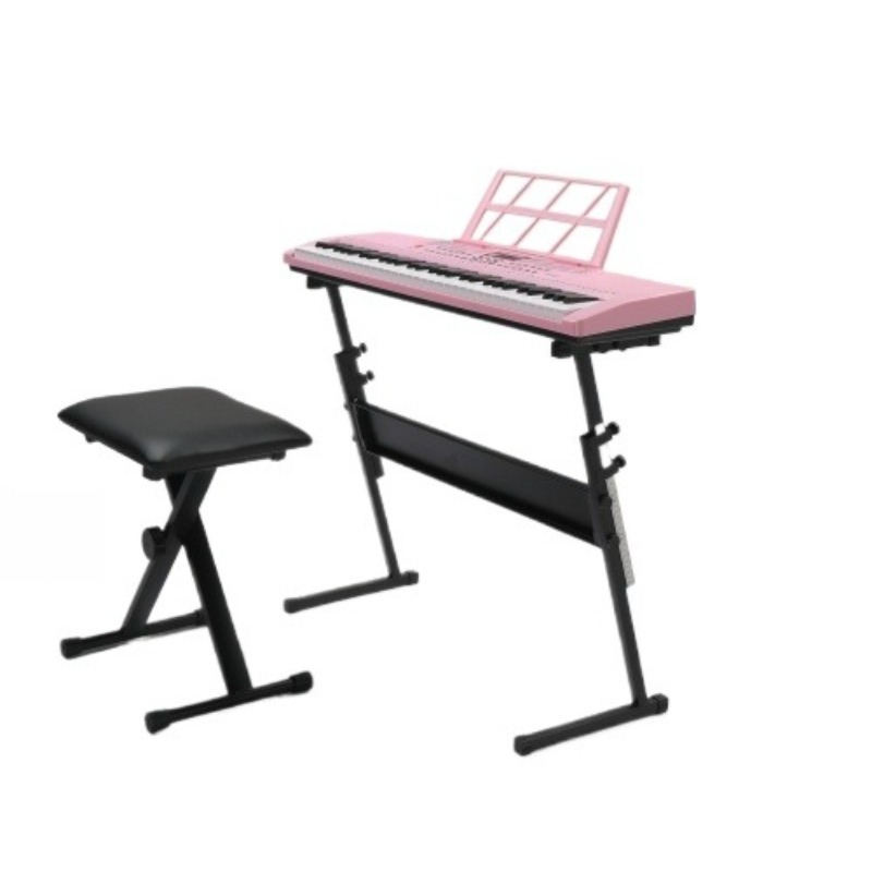 TEMU Gep-110 (bd-663) Pink 61-key Multi-functional Digital Electronic Keyboard Complete Starter Kit, Adjustable Metal Stand & Padded Foldable Bench