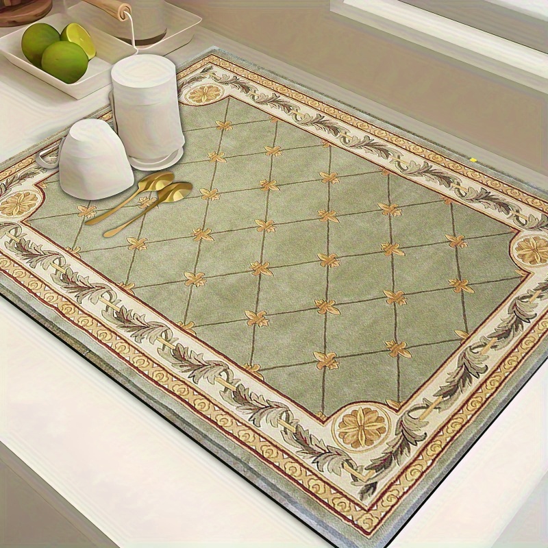 TEMU 1pc, Elegant Absorbent Placemat, Kitchen Drying Mat, Beige And Design, Absorbent And Durable, Non-slip Rubber Backing, Stylish Dish Drying Mat,