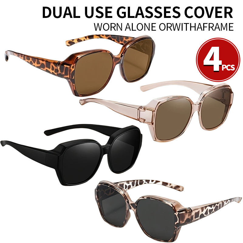 TEMU 4-pack Oversized Vintage -use, Wearable Alone Or With Frames, Unisex Practical Shades, For Driving, Parties & Daily Wear, Ideal Photo Props And