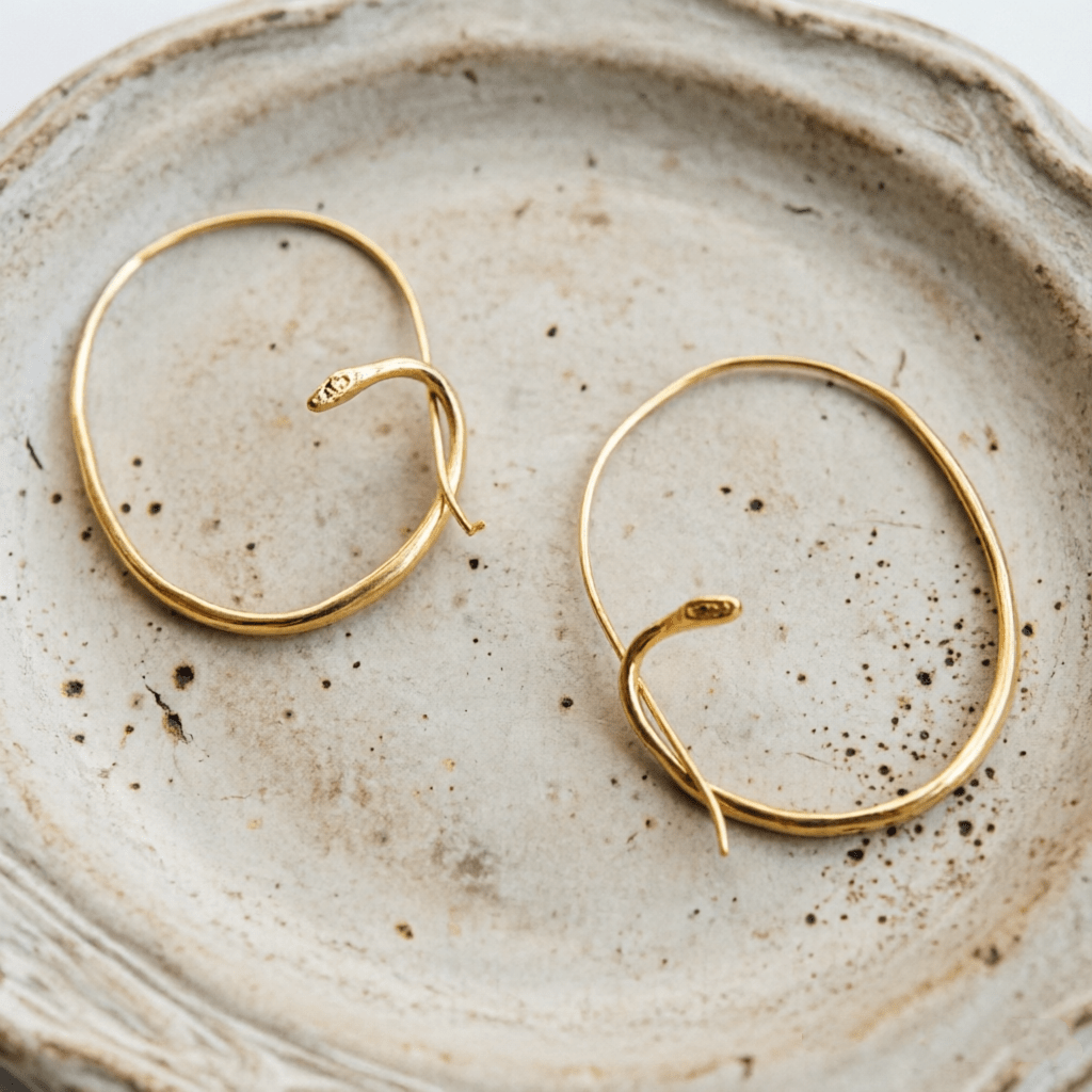 Image of Ladies' Golden Snake Shaped Earrings, Vintage Snake Shaped Earrings, Egyptian Style Animal Themed Jewelry, Minimalist Open Ear Clip Earrings, Trendy Party Accessories