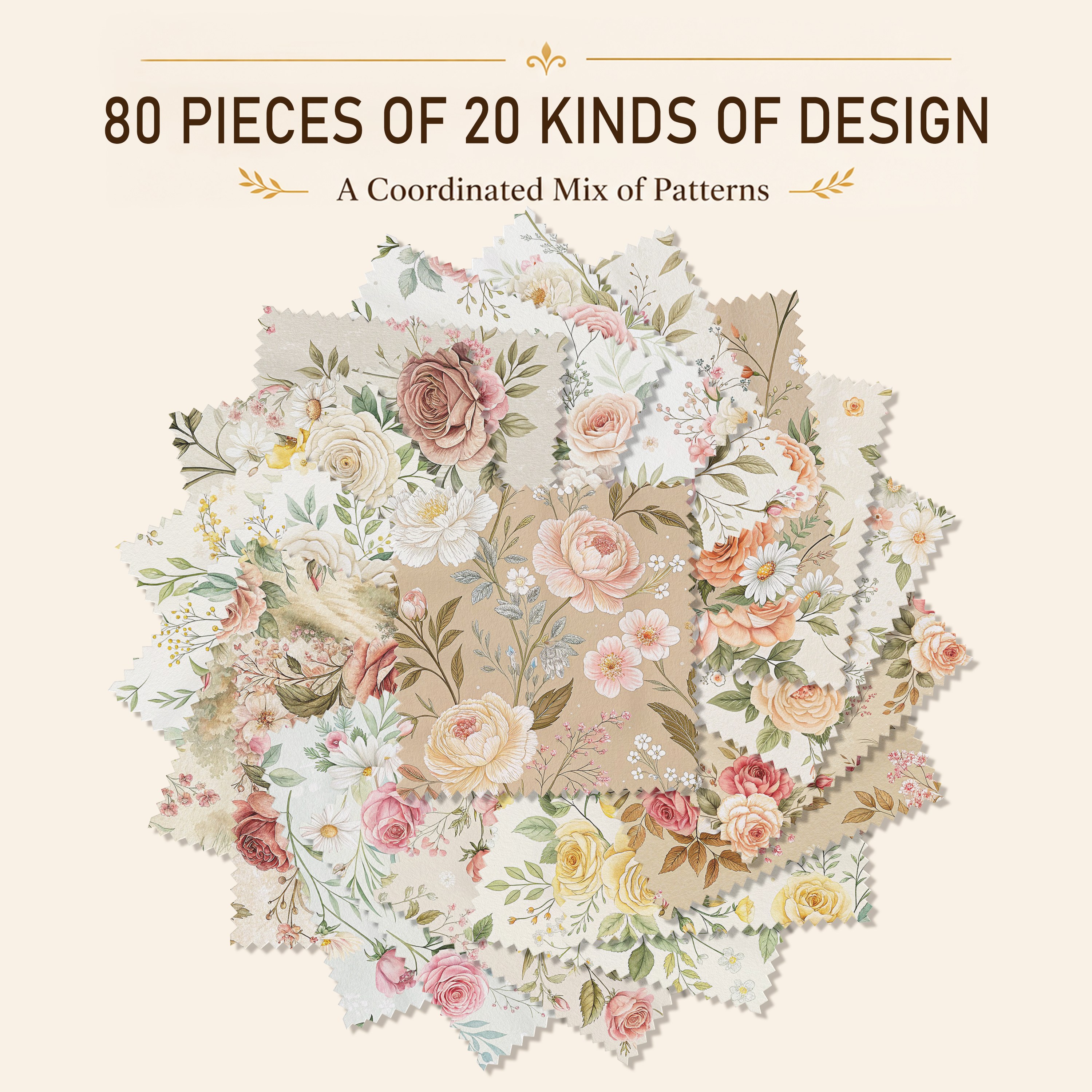 TEMU 80 pièces de tissu prédécoupé 5"x5" pour patchwork fait main - Panneaux floraux délicats pour loisirs créatifs, courtepointes, sacs, sous-verres