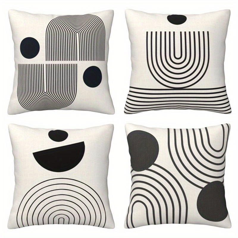 

4-pack Contemporary Abstract Black Shape Throw Pillow Covers, Minimalist Line Pattern, Modern Decorative Cushion Cases For Room Bedroom Couch Bed, Zippered, Machine Washable, Polyester Fiber, Color