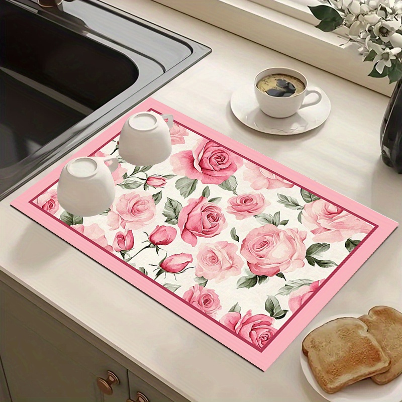 TEMU 1pc Multifunctional Kitchen Countertop Mat | Fashionable Flower Pattern, Polyester, Suitable For Bowl, Coffee Machine, Microwave Oven, Table
