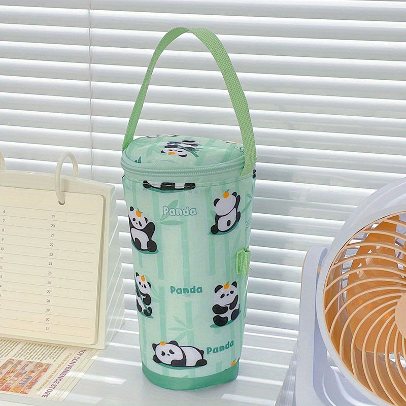 TEMU 1pc Cute Cartoon Insulated Tumbler Bag With Handle & Straw - Durable Nylon Travel Mug Bag, Leak-proof Portable Beverage Cup Bag For Coffee, Tea,