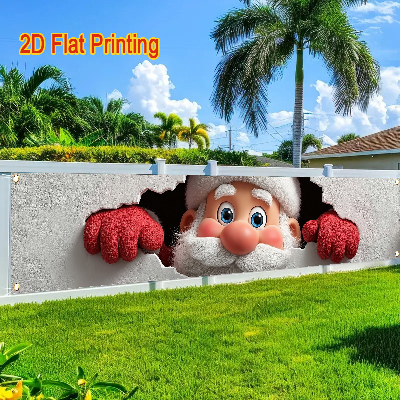 TEMU 2d Flat, 1pc Large 2d Flat Santa Claus Fence Banner - Backing (no Glue), Durable Outdoor/indoor Christmas Decoration For, Lawn, Wall - 1-sided