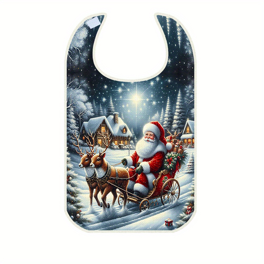 TEMU 1pc, Fashionable Bib, Christmas Themed Pattern Print Series Bib, Suitable For Keeping Clothes Neat During Meals, For Food Service, Washable,