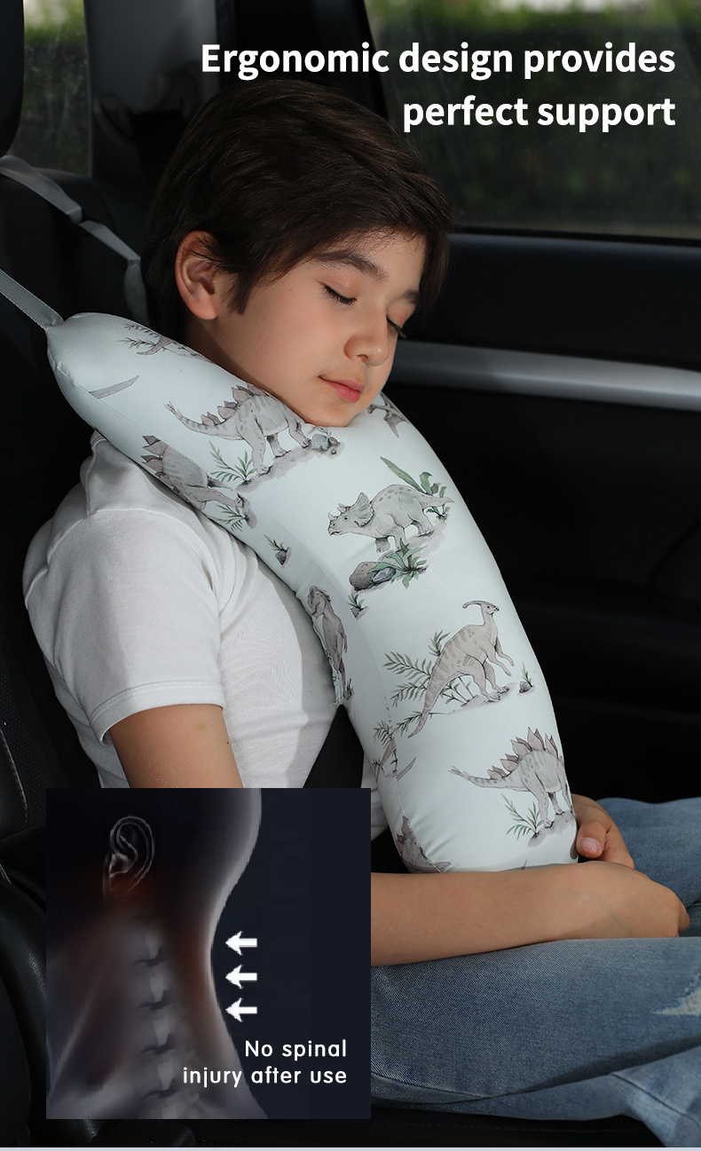 Kids Car Neck Pillow, Y-Shaped Safety Belt Travel Cushion, Adjustable Shoulder Pad, Question Mark Design Long Drives, Train, Airplane- Polyester Fiber, 1-Pack