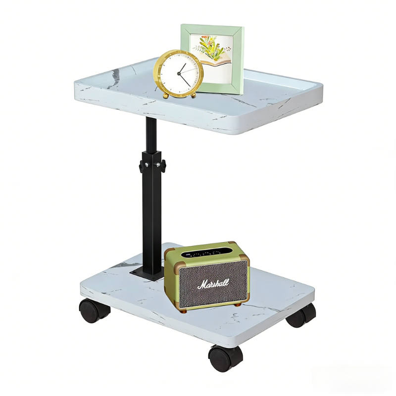 Adjustable Swivel Side Unit Featuring 360 Rotation And Locking Casters Designed With 2 Tiers And Adjustable Height 45 80cm Suitable For Living Rooms Kitchens Offices In Vintage