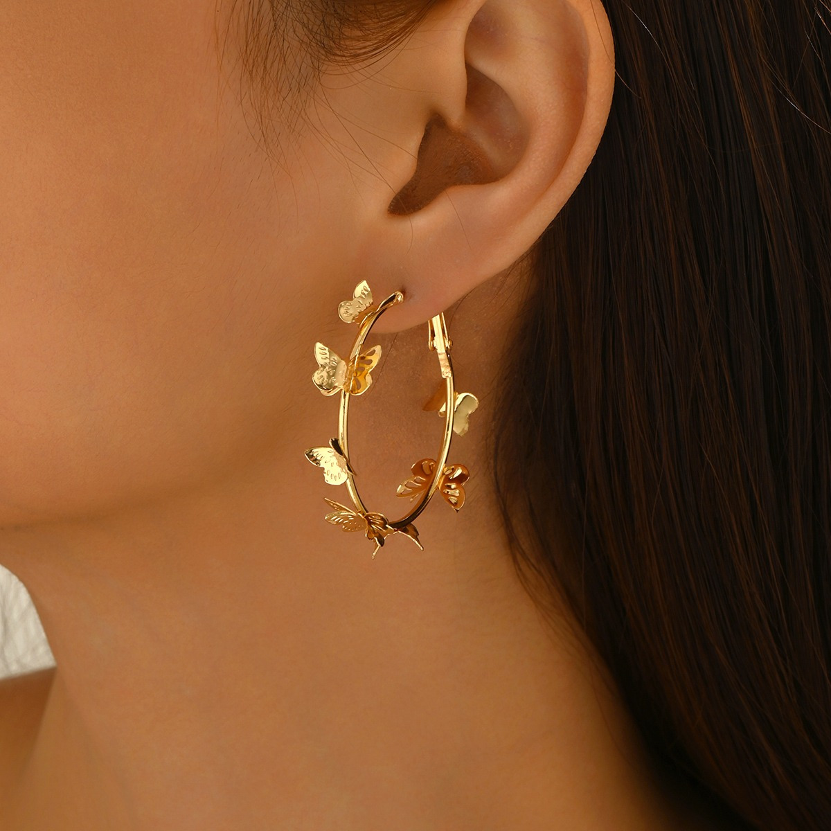 Women's Golden Butterfly Hoop Earrings