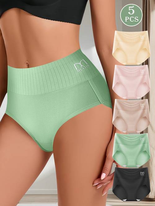 5pcs women high waisted briefs underwear high thigh design breathable comfortable panties suitable for college elegant solid to non daily wear