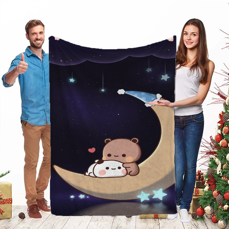 

Cozy & Dudu Starry Night Fleece Blanket - Soft, Warm Polyester Throw With Cute Bear And Lamb Design For Sofa, Bed, Office, Camping, Travel - , Ideal Gift