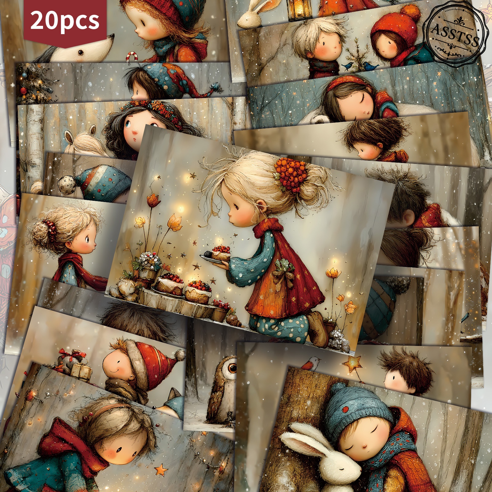 TEMU Lot de 20 cartes postales ASSTSS Animaux de Noël Vintage - 4x6 pouces Fournitures Rétro pour , Illustrations , Cartes Peintures Décoratives pour