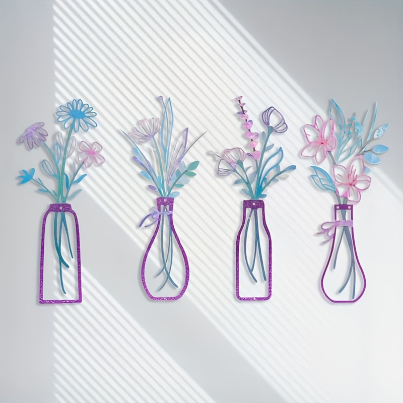 TEMU 2D Piatto, 4 Pezzi Murali in Acrilico - Decorazione da Parete in Stile Country con Fiori Multicolore in , Pannello da Parete per Interni/Esterni