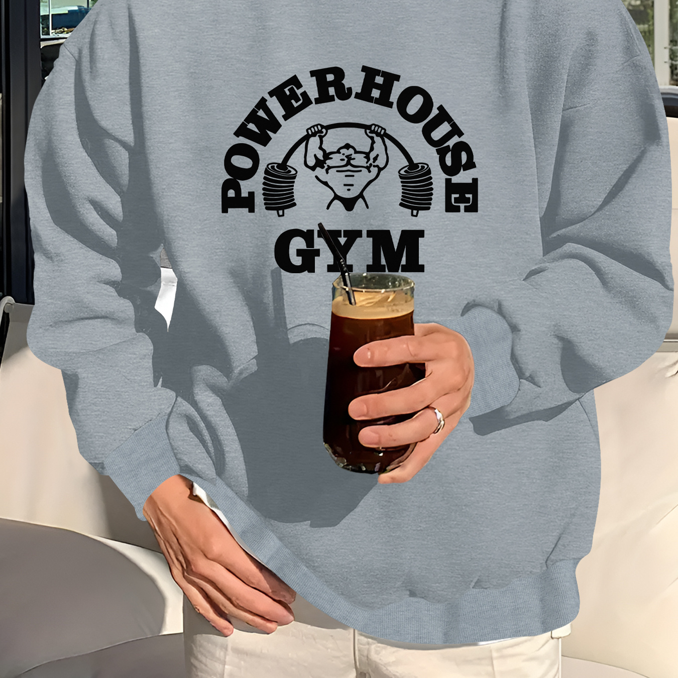 

Sweat-shirt décontracté pour homme, en polyester, col rond, pull actif, coupe régulière, en , avec un d'élasticité, avec un imprimé de barbell, pour et en automne.