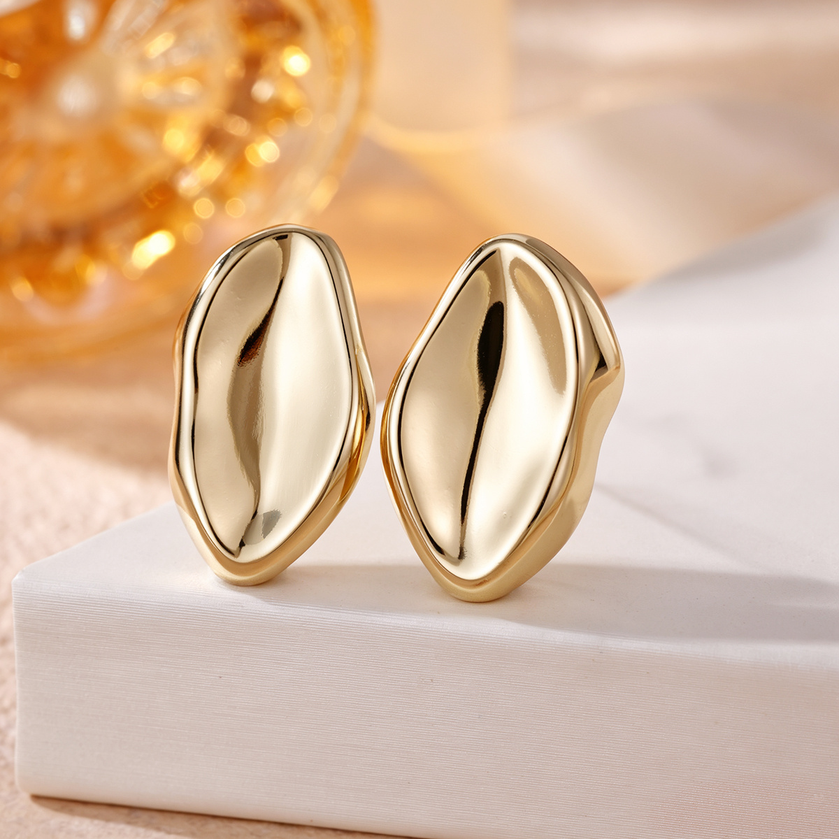 Men's Copper Geometric Stud Earrings with Zirconia