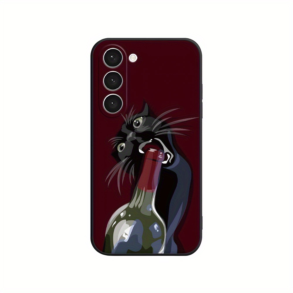 TEMU Fun Black Cat Wine Phone Case For Galaxy S25/s24/s23/s22/s21 /s23 /s23 Fe/s22 /s21 /s21 Fe/note 10/note 20