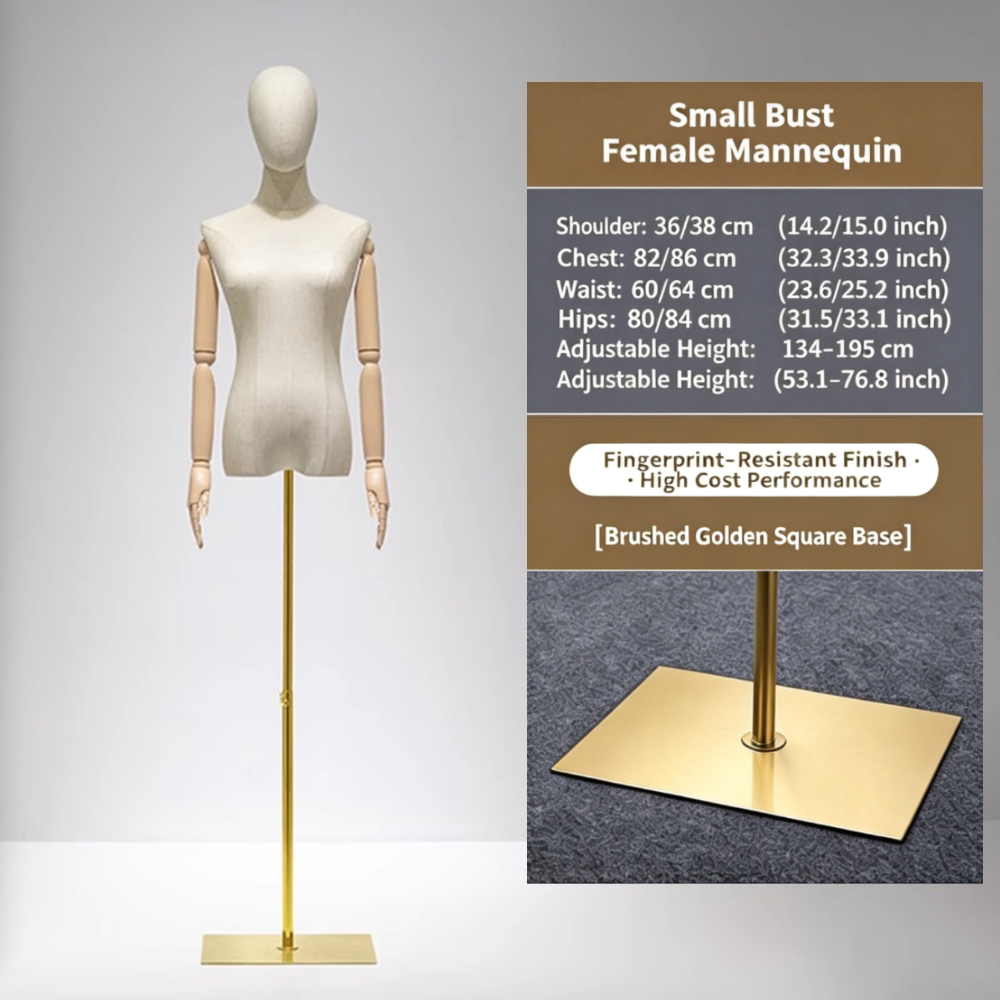 TEMU Modellino corpo femminile per abbigliamento in tessuto di lino, torso manichino con testa staccabile, cavalletto in metallo con altezza
