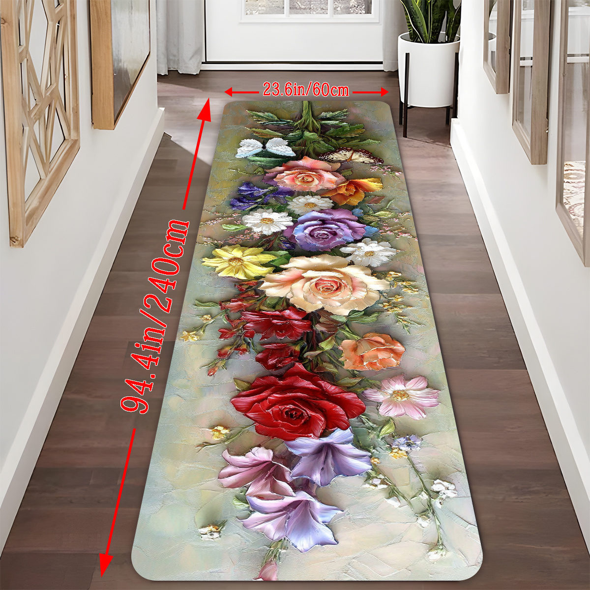 TEMU [open ][1.0 Cm Thickness + Anti-slip Backing] - 1pc Valentine's Day Floral Runner Carpet, Multi-colored Background Long Runner, Bathroom Mat,