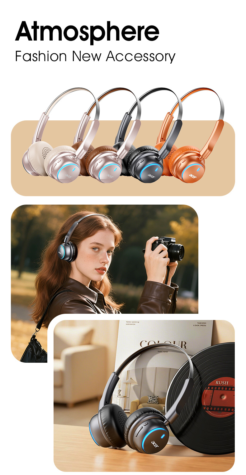 [Acer 2026 New Release] OHR645 Over-Ear Earphones, 3D Spatial Audio, 30 Hours of Music Playback, Soft And Comfortable Memory Foam Ear Cushions, Adjustable Headband, Multi-Device Compatibility, Ideal for Gaming, Sports, Music And Fitness