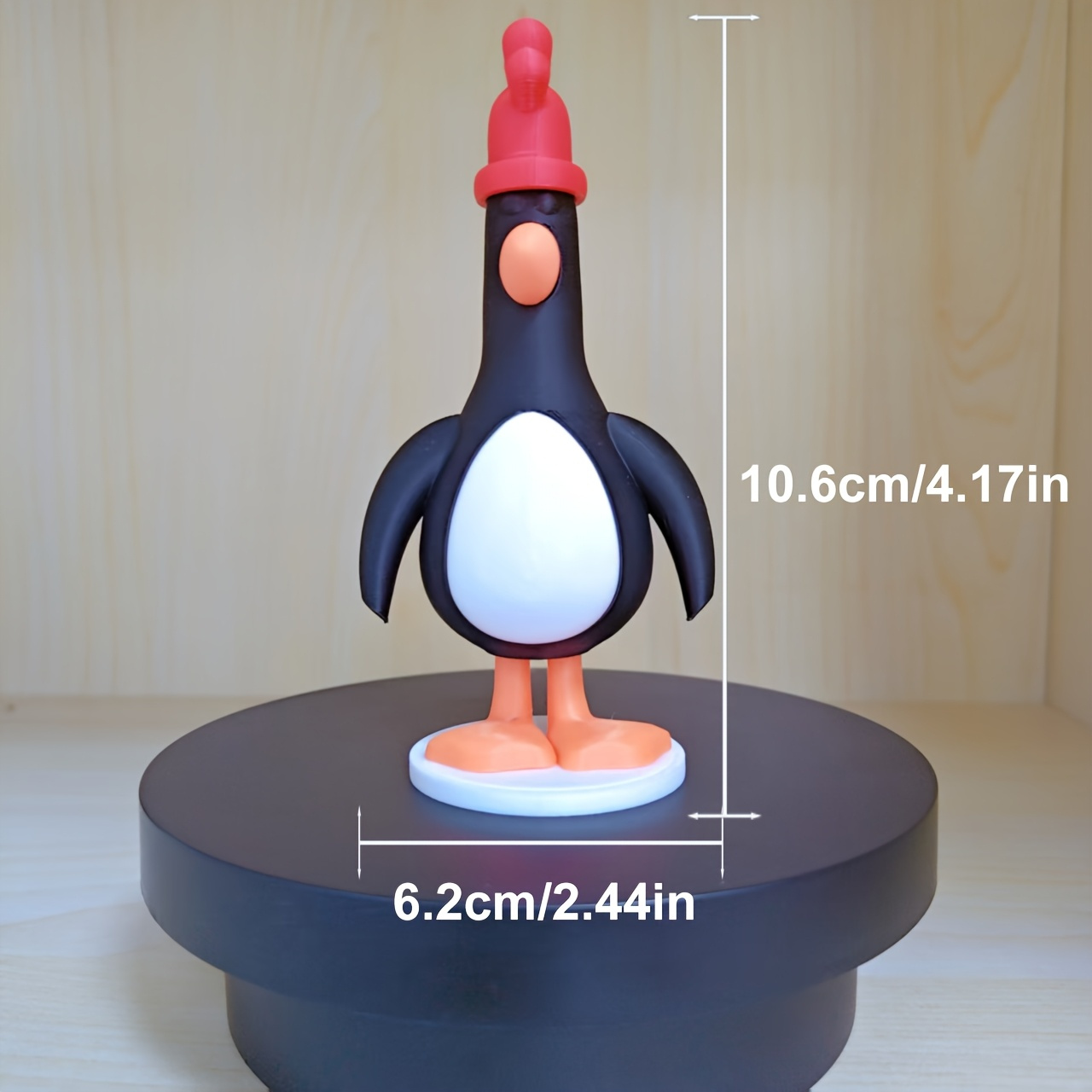 TEMU Adorable Penguin Figurine - Red Hat Sturdy Plastic For Indoor And Outdoor Use, Black And White With Orange Feet, , Space-saving Desktop Decor,