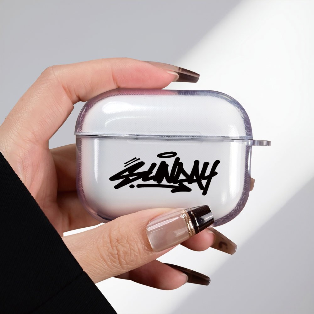 TEMU A Stylish Transparent Earphone Case With A Shockproof Design, Featuring Street Graffiti Art Letters, Suitable For Men And Women, Designed For