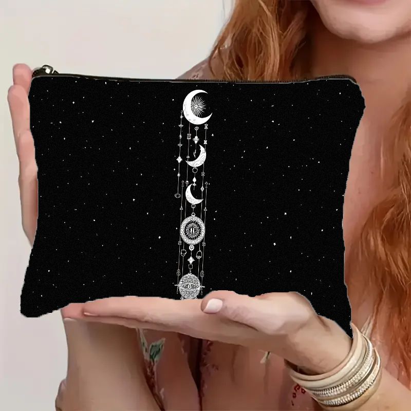 TEMU 1pc Change Bag Star Moon Profit And Loss And Night Scene Printing - Double Sided, Bohemian Elegant Moon Phase Themed Makeup Storage Bag,