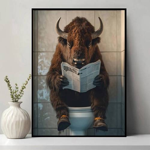 póster 2d , 1 pieza, de divertido en el inodoro leyendo el periódico, sin - póster moderno y humorístico para baño, para decoración y , adhesivo de y pegar, minimalista, para regalo de decoración de habitaciones, póster