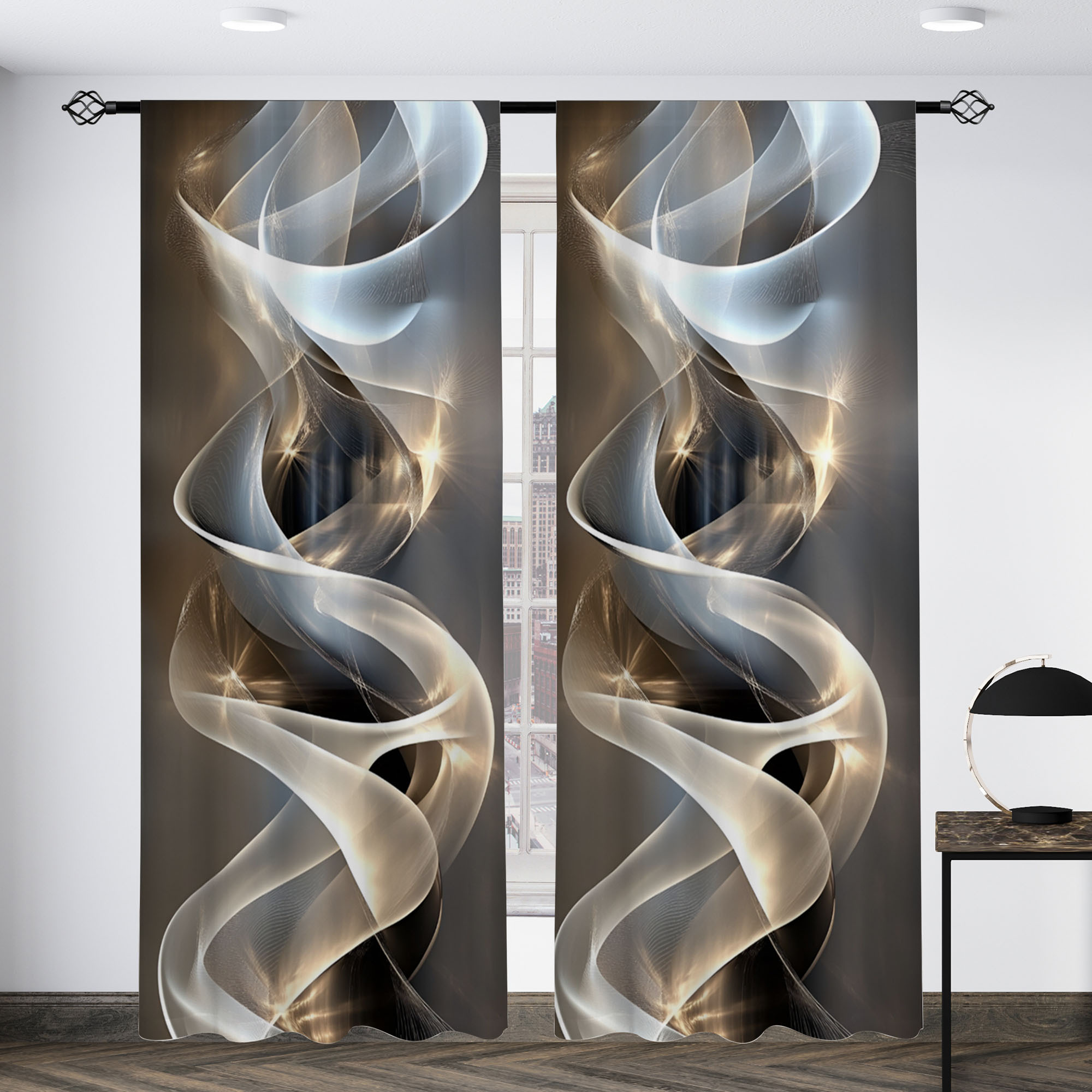 TEMU [Ouvert] Ensemble de 2 pièces, Rideaux occultants à motif de ligne fluide imprimé, Rideaux décoratifs à poche pour tringle en polyester pour