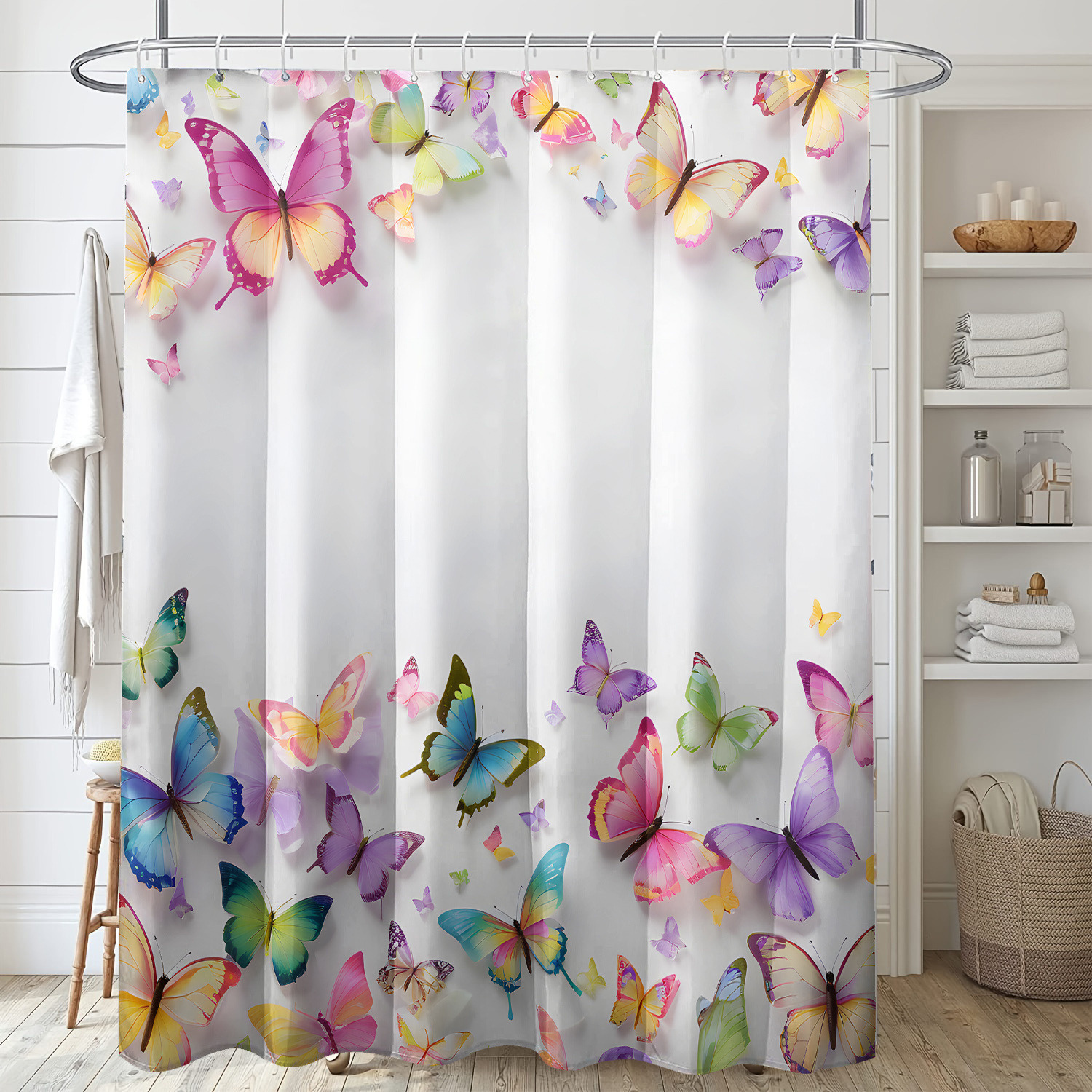 

1pc Water-resistant Print Shower Curtain, Fashion Floral Theme, Polyester Fabric With Hooks, Machine Washable, Woven Unlined Bathroom Decor, 71x71 Inches