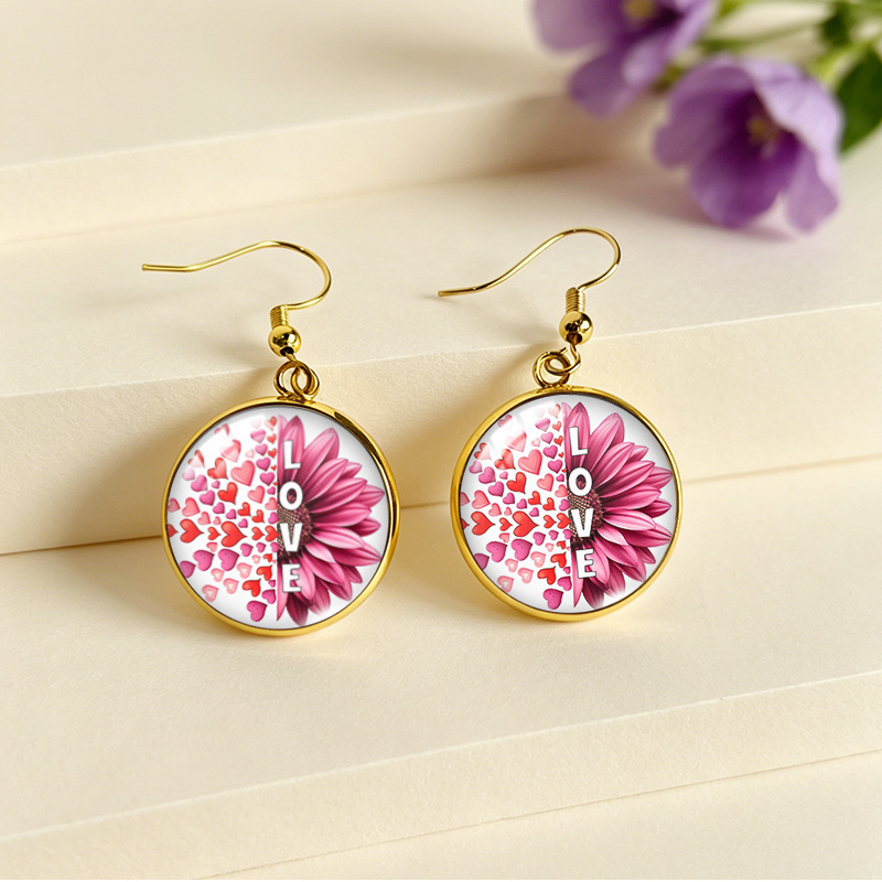 Valentine's Day Love Petals Illustration Round Earrings