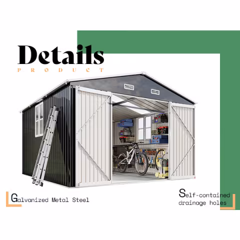 10x12x7 ft galvanized steel storage shed with 2 4 windows hinged outdoor shed for backyard garden patio Product details 4
