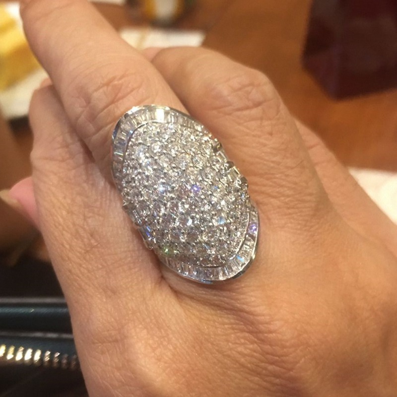 Luxury Cluster Oversized Oval Iced Out Blingbling Rings, Exquisite Gift