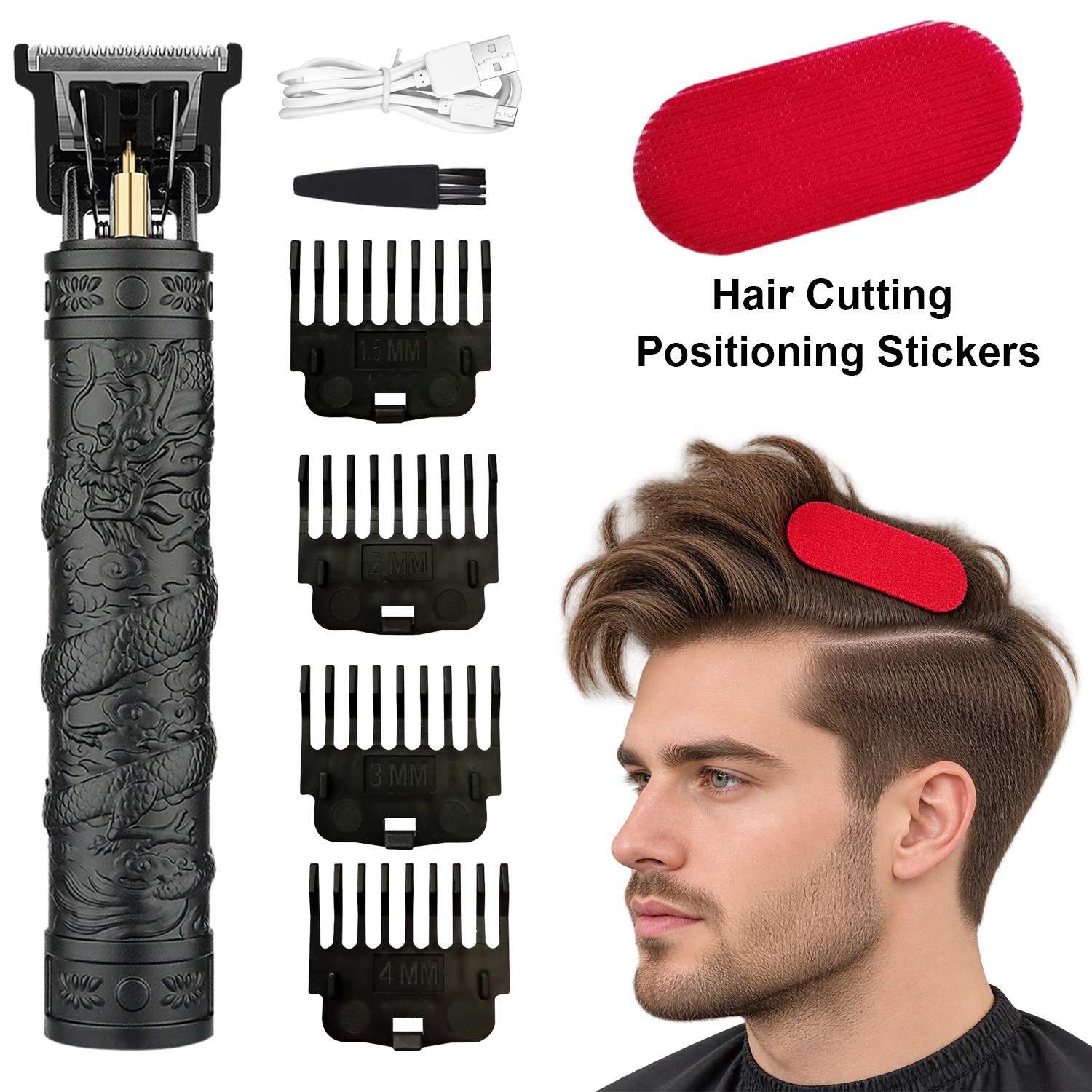 TEMU Cordless Men' Hair Clipper & Trimmer Kit, Usb-c Rechargeable, Includes Hair Clips, Styling Combs, Guide Combs & Edging Stickers, Ideal For