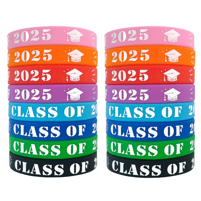 

16-pack Silicone Wristbands - Graduation Party Favors, Teacher And Student Celebration Bracelets, Non-feathered, No Power Needed, Decorative Accessories For