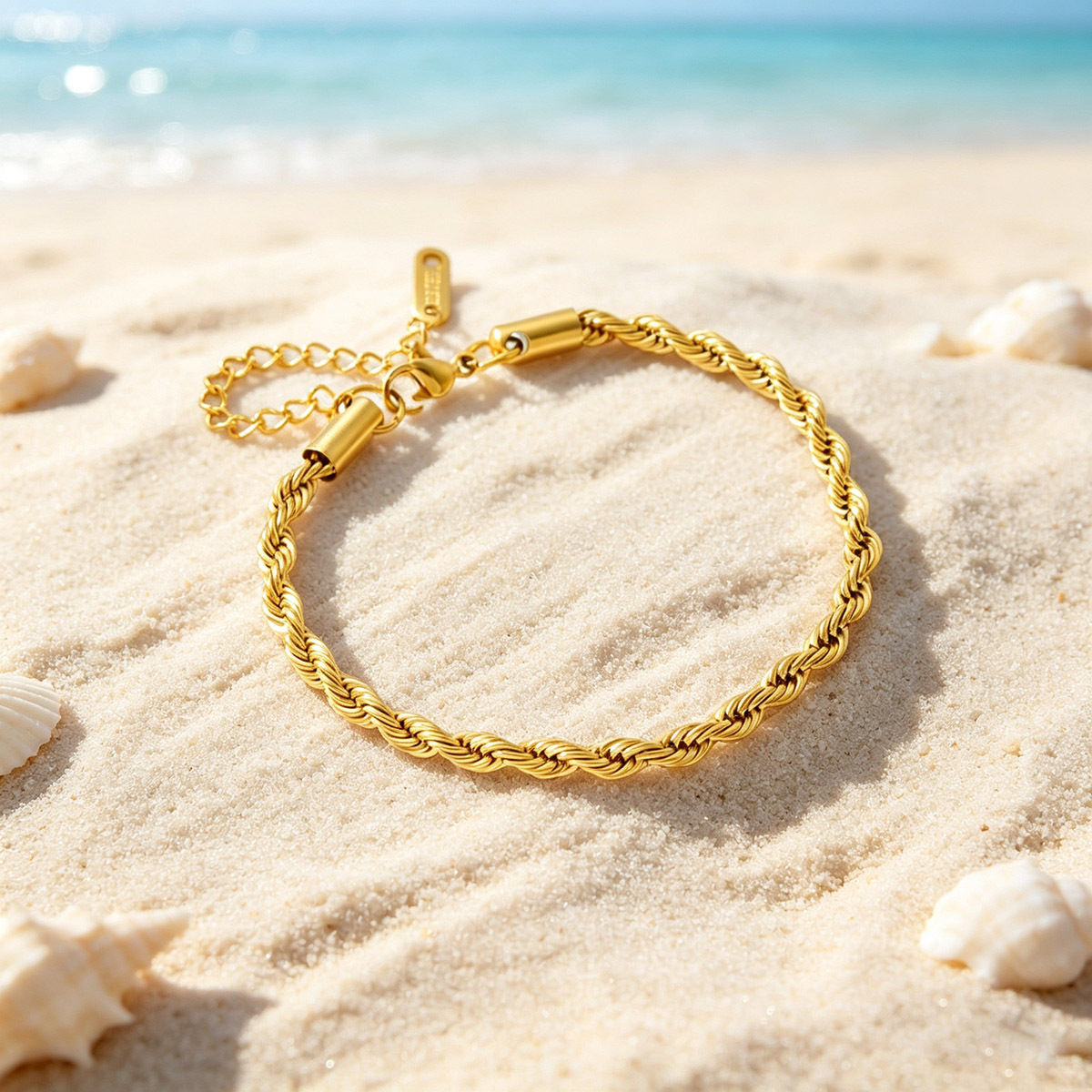 Women's Classic 18K Gold Plated Rope Chain Bracelet, Adjustable
