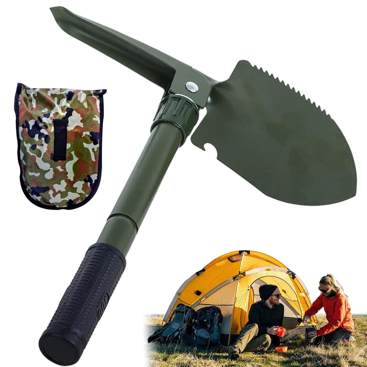 3-in-1 Folding Shovel Hoe, Heavy Duty Outdoor Tool For Survival, Camping, Hiking, And Fishing, Compact Foldable Design With Solid High-strength Steel