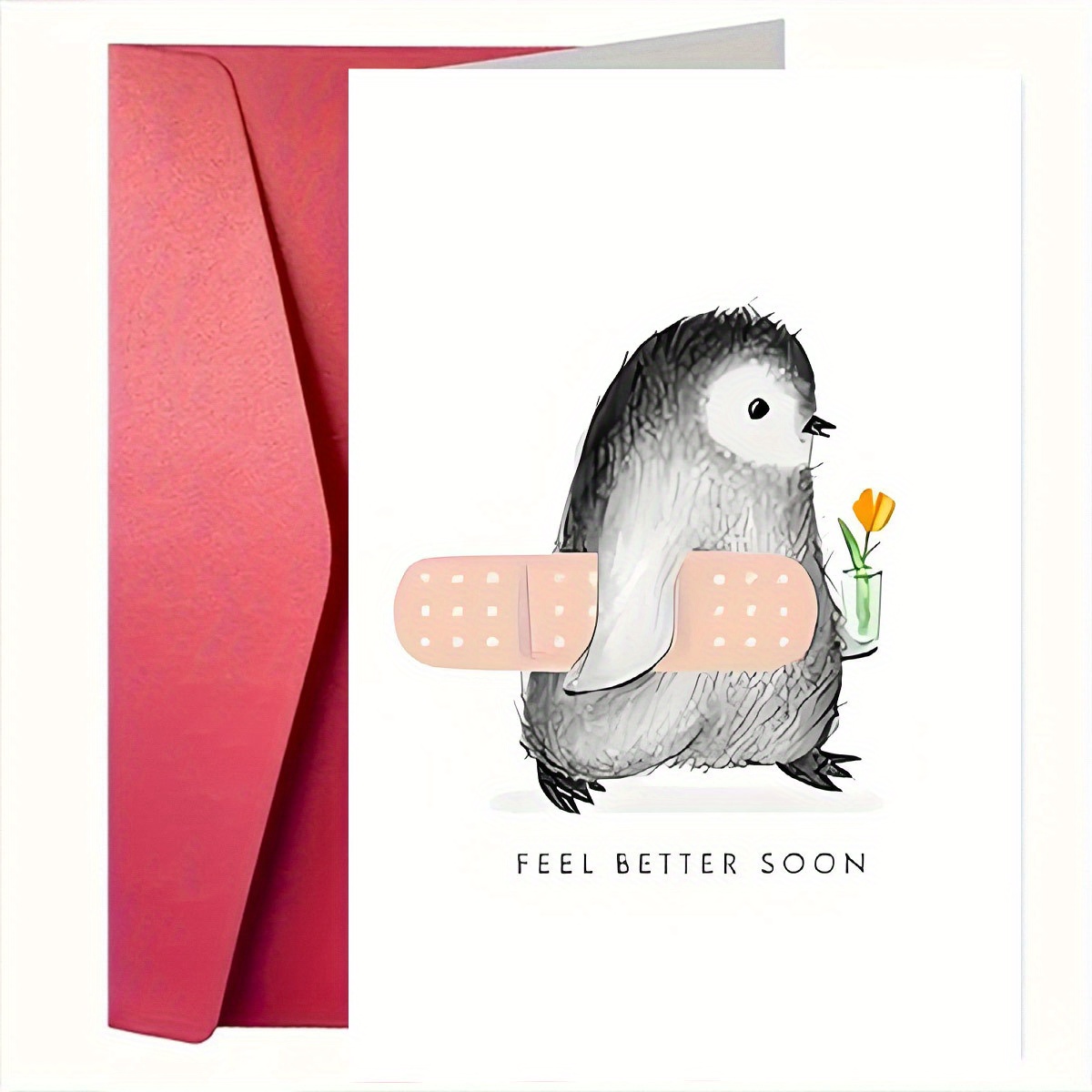 1pc Funny Penguin Encouragement Card, Cute Penguin Holding A And Tulips, Suitable For Family, , , And As Get Well Gifts, " " (12x17cm)/(4.72x6.7in)