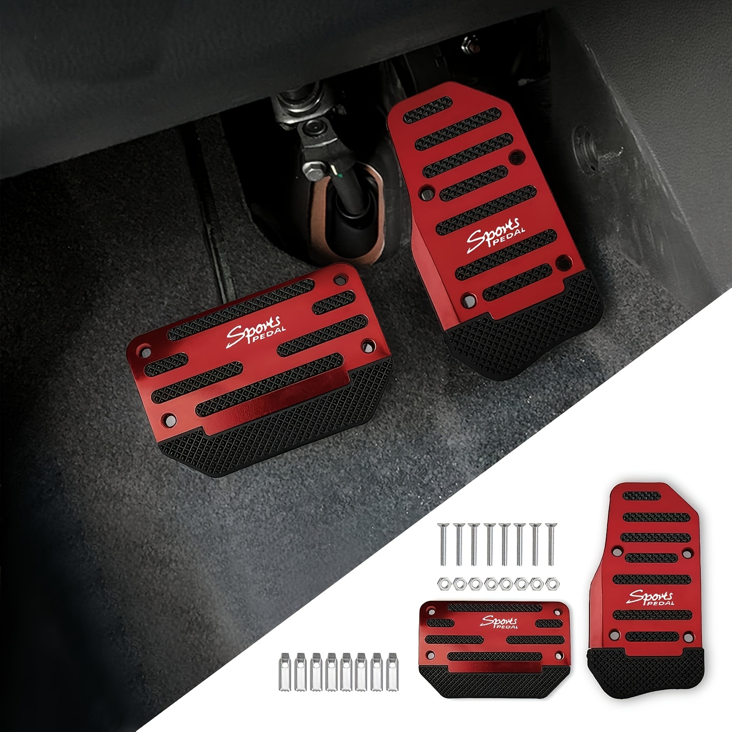 TEMU 2pcs Non-slip Car Pedal Pads Set- Alloy Brake, Gas, Clutch Pedal Covers For Car, Suv, Atv- Automatic Transmission Replacement Kit, Anti-slip Design, Durable Aluminum Alloy