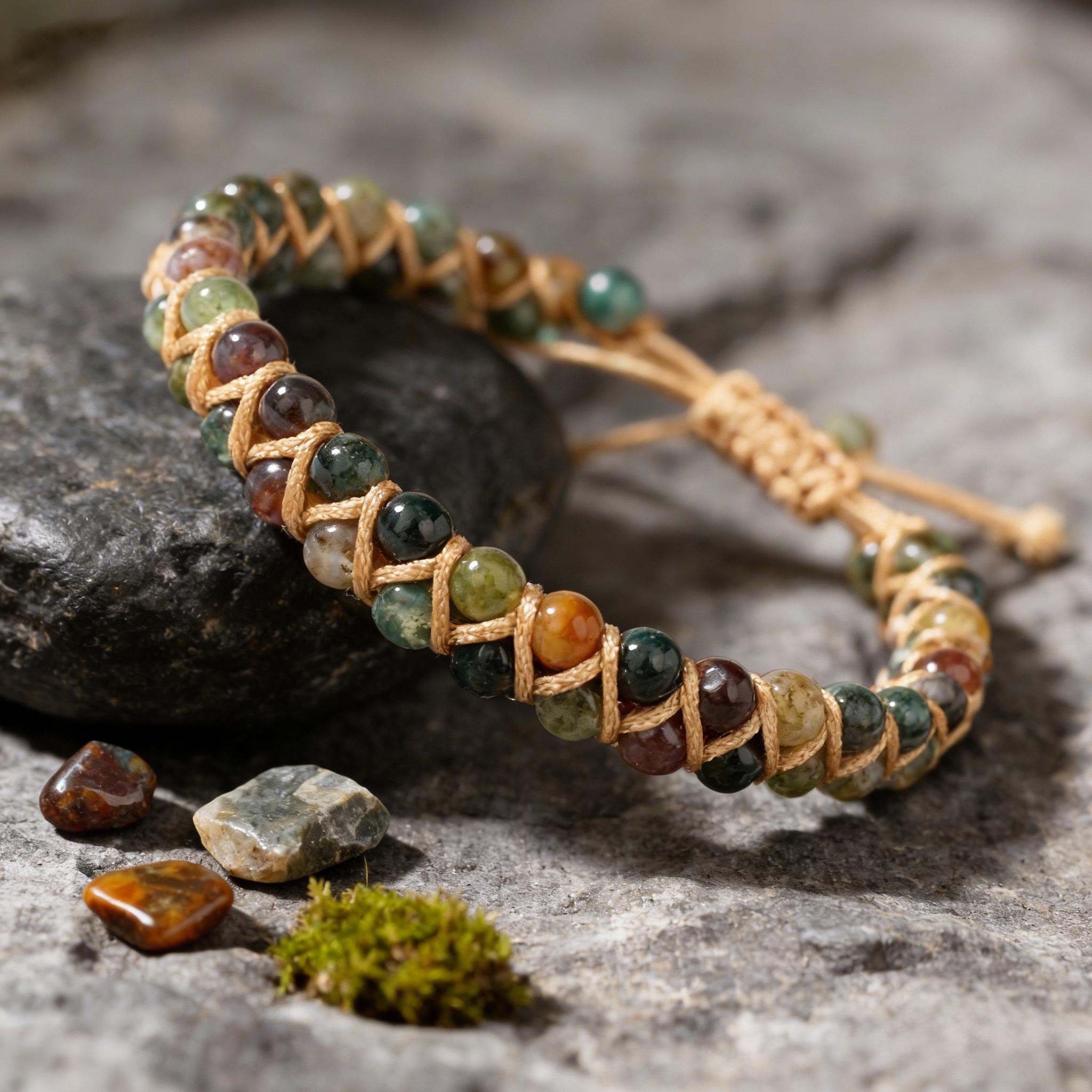 TEMU 1pc Vibrant Indian Agate Beaded Bracelet | Natural Stone Bohemian-style Accessory | Enhancing Feminine And Appreciation For Nature | An Ideal
