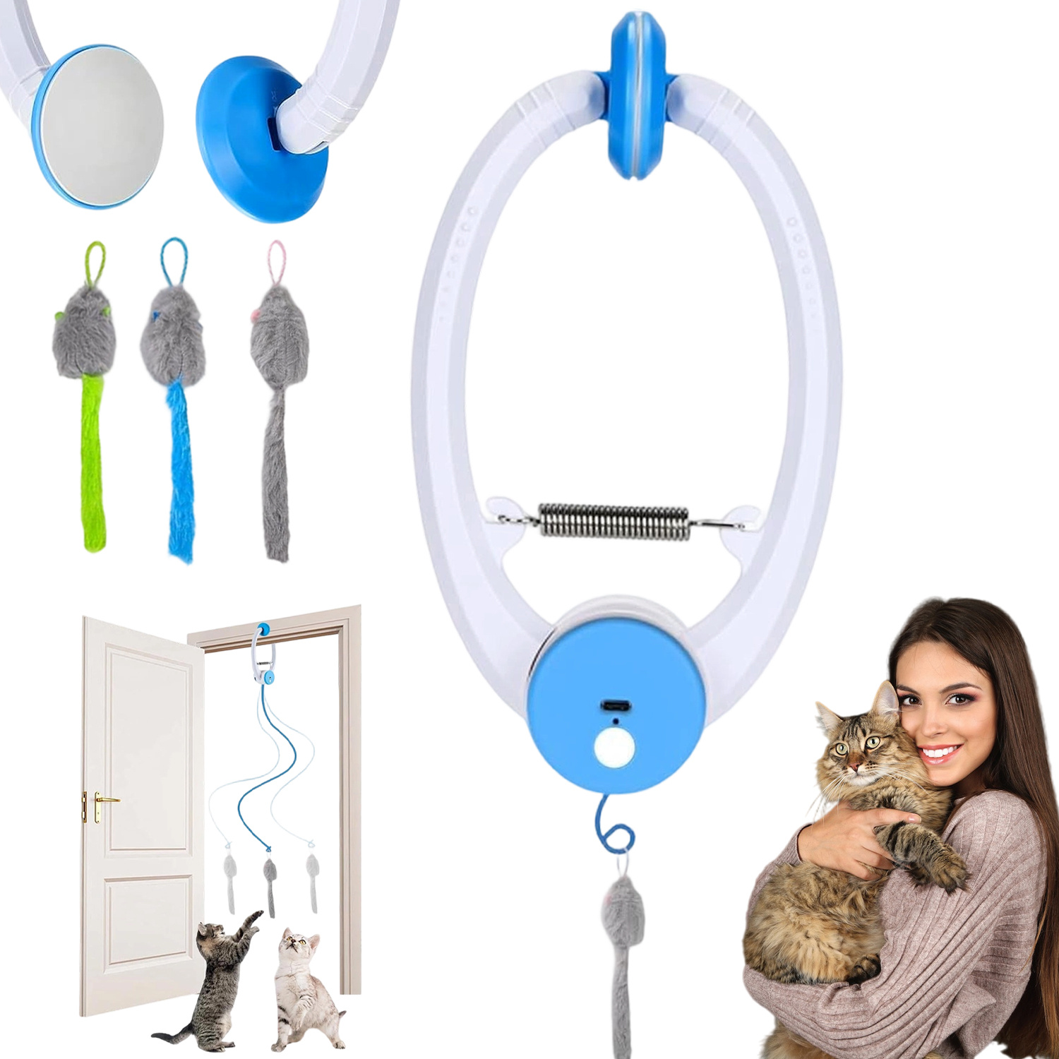 Image of Hanging Swing Cat Toy | Interactive Hanging Tools, For Indoor/outdoor Door And Window Entertainment, Suitable For All Cat Breeds, Busy Owners And Homes, Without Battery
