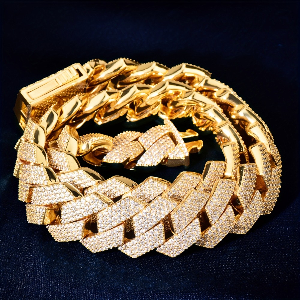 TEMU Un collier exclusif de rappeur hip-hop de 22 mm de large, fabriqué en cuivre et en matériaux synthétiques, est de Saint-Valentin parfait pour