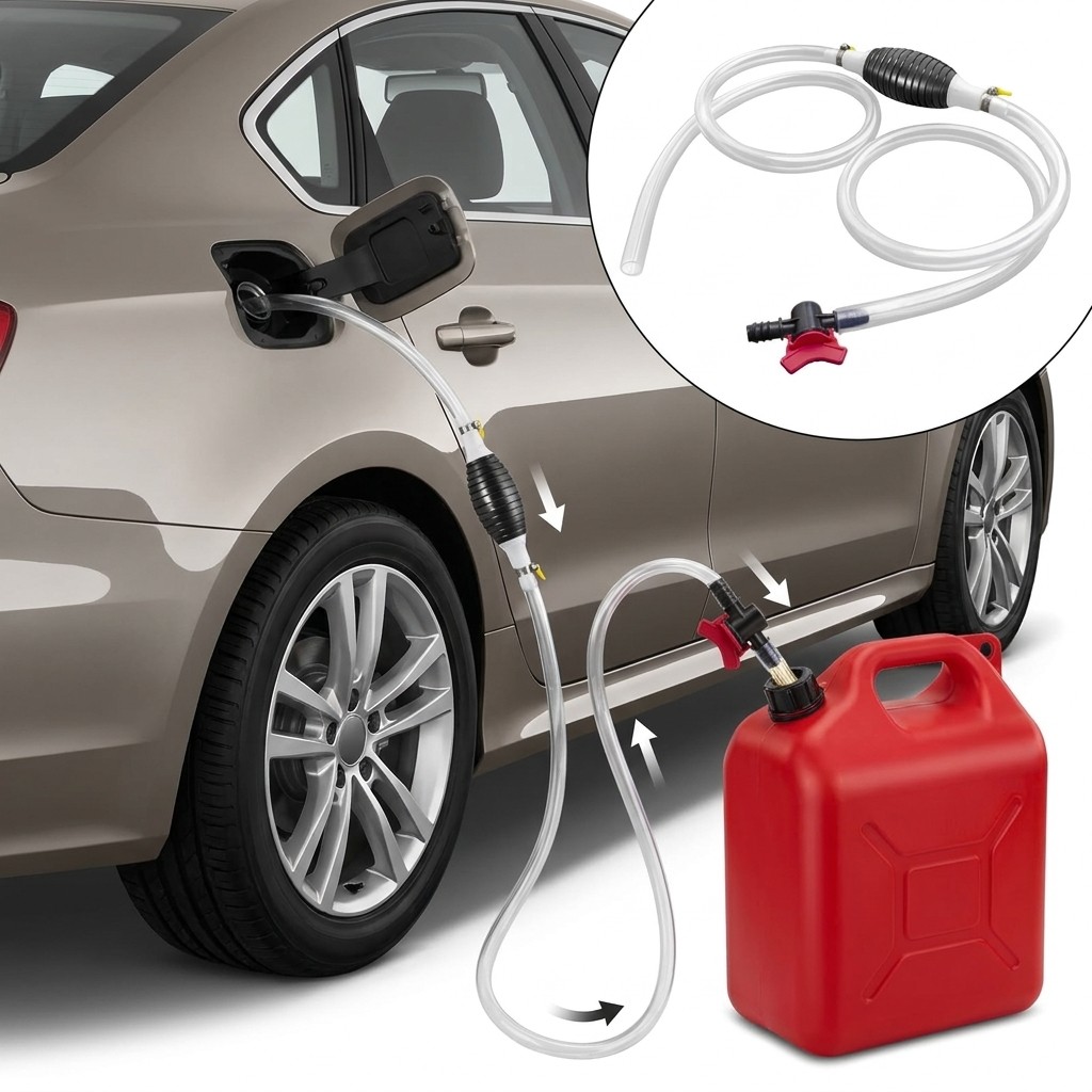 TEMU Manual Gas Siphon Hose With Pump Bulb, 1m Fuel Transfer Tube For Automotive Fuel Tanks, Lawn Equipment, Motorcycles, And Workshop Use