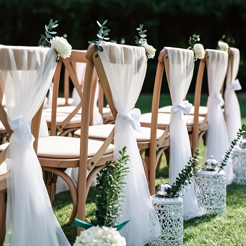 TEMU 6pcs Elegant Wedding Chair Sashes (tulle ), 74.93cm X 199.9cm Sheer Tulle Chiffon Fabric For Weddings, Parties & Romantic Decor - Perfect For