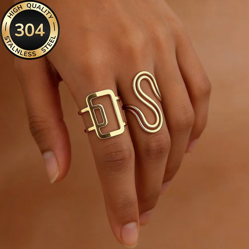 2pc Golden Stackable Open Ring Set, Stainless Steel
