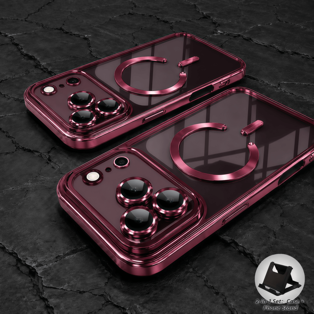 TEMU Phone Case: 2-in-1 Set: Case + Phone Stand Luxury Electroplated Magnetic Transparent Magnetic Shockproof Phone Case Suitable For Iphone 18 17 16