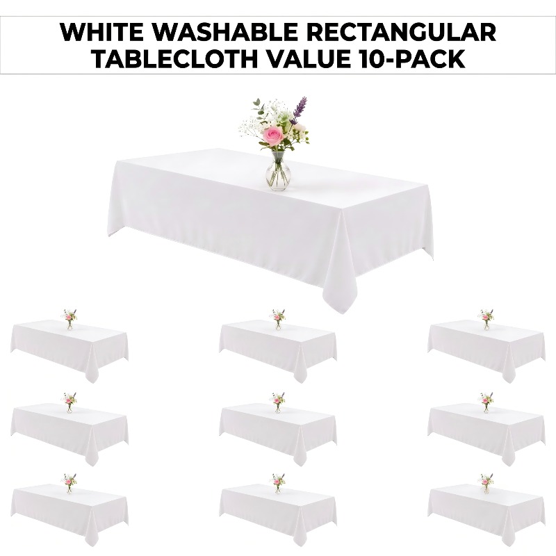 TEMU 10-pack White/black Rectangular Polyester Tablecloths, Tablecovers, 6-8 Ft Durable Washable Table Covers For Camping, Outdoor Picnics, Weddings,