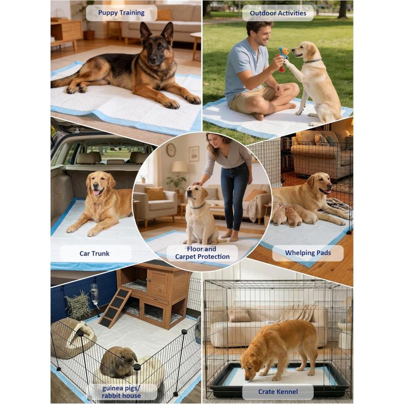 Extra Large Pad 80 X 90cm, Leak- Proof 6- Layer Pet Potty Training Pads Pee Pads with Quick- Dry Surface for Pets, Puppies, Adult, Sick and Aging Dogs, 40 Counts