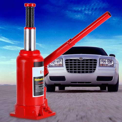6t heavy duty hydraulic bottle jack red alloy automotive lifter for cars trucks handle skid proof base quick release for secure vehicle maintenance car lifting tool sturdy construction stability design