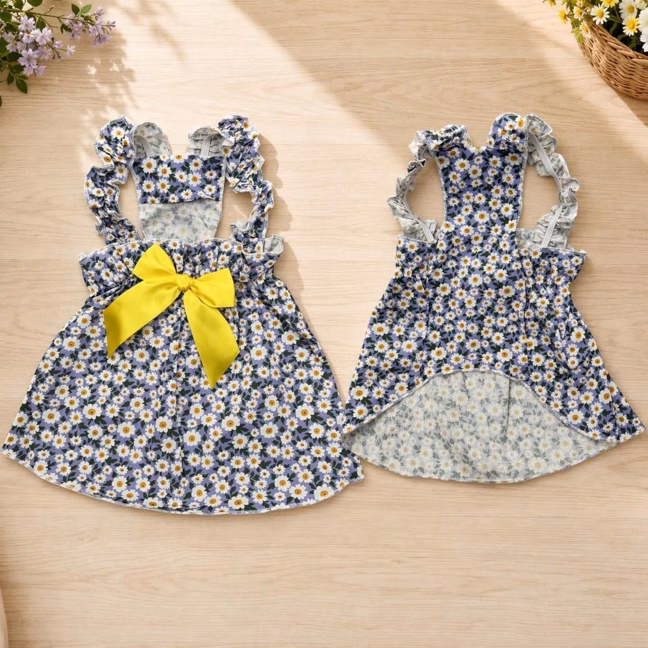 1pc small dog summer dress floral printed ruffle strap pet cami dress with back bow cute puppy clothes for bichon poodle daily outfit Product details 8