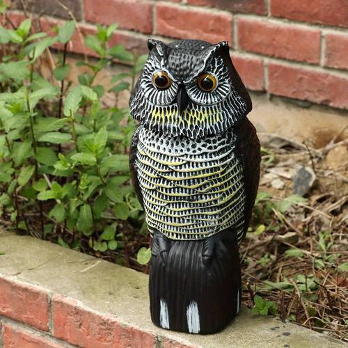 item picture realistic owl decoy with rotating head for garden yard outdoor bird deterrent owl sculpture birds repellent pest control